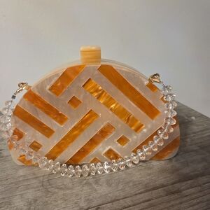 Anthropologie Geometric Clutch Bag in Amber and Cream